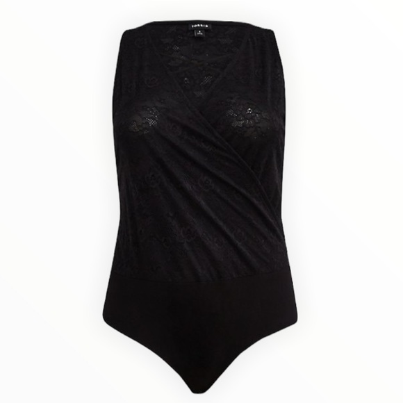 Torrid Surplice Strappy Bodysuit Lace Black - Picture 3 of 10